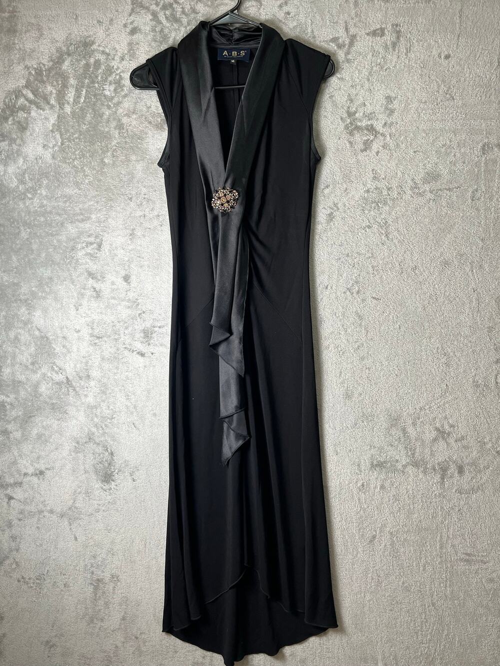 Vintage Y2K Old Hollywood Glam Black Maxi Dress Draped Formal Evening Gown M